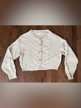 Blu Pepper Light Cream Cable Knit Cropped Button Cardigan